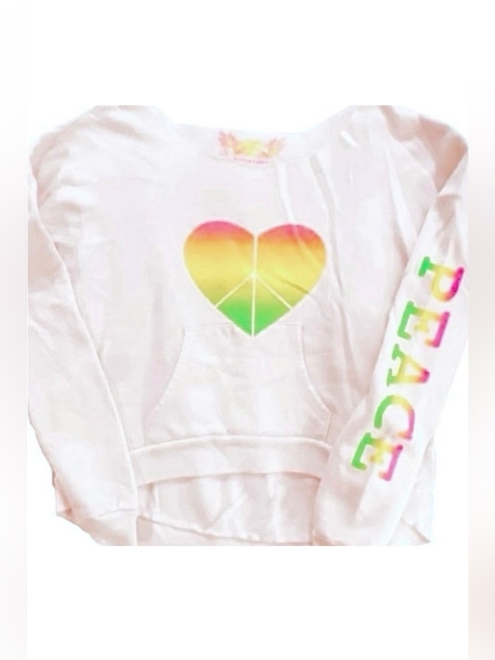 So Nikki- Vintage Sweatshirt-Cutout
Neckline Neon Heart & Peace on Sleeve